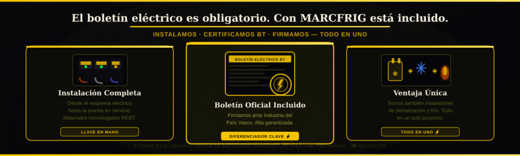 boletín eléctrico baja tensión Guipúzcoa MARCFRIG instalador autorizado