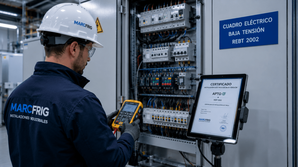 Instalador autorizado revisando una instalación eléctrica de baja tensión para emitir un boletín eléctrico