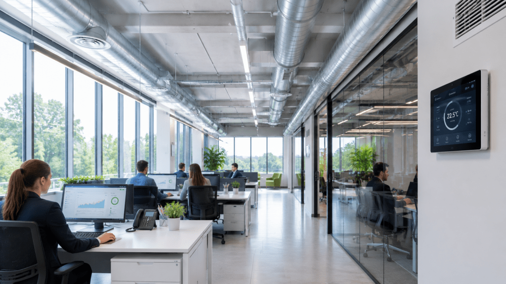Sistema de climatización HVAC instalado en oficinas modernas para mejorar el confort y la eficiencia energética