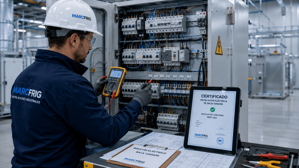 Instalador autorizado realizando la inspección de una instalación eléctrica para emitir un boletín eléctrico