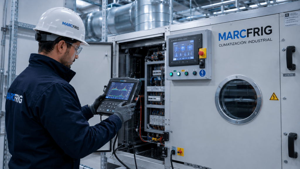 Técnico realizando el mantenimiento preventivo de un sistema HVAC industrial para mejorar la eficiencia y evitar averías
