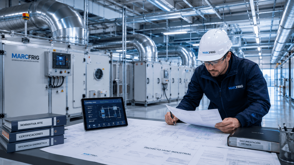 Sistema HVAC industrial cumpliendo la normativa española en una instalación de climatización para empresas