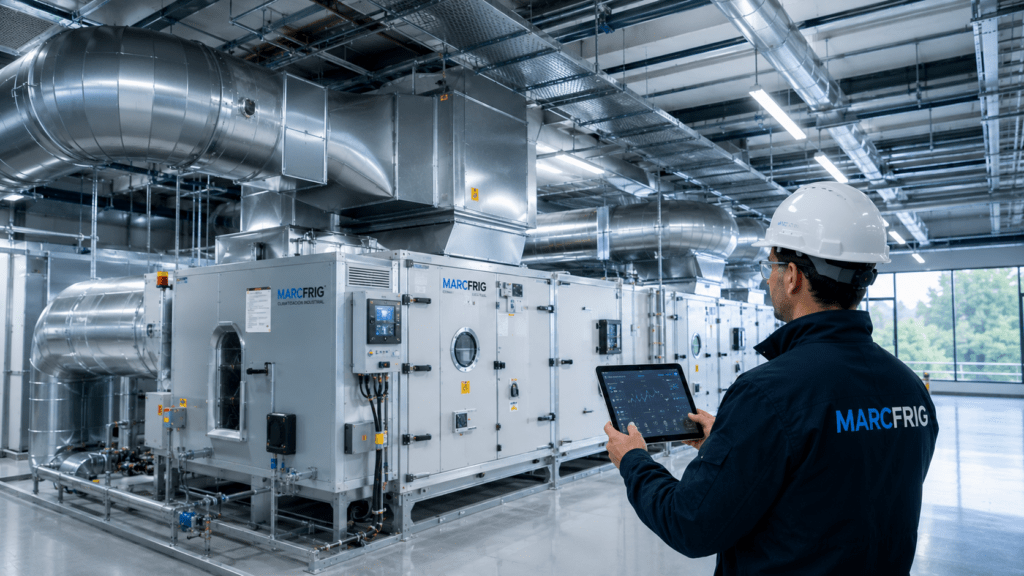 Sistema HVAC industrial instalado en una empresa para controlar la temperatura, ventilación y calidad del aire