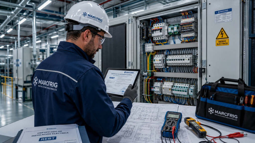 Instalador autorizado revisando una instalación eléctrica para emitir un certificado de instalación eléctrica