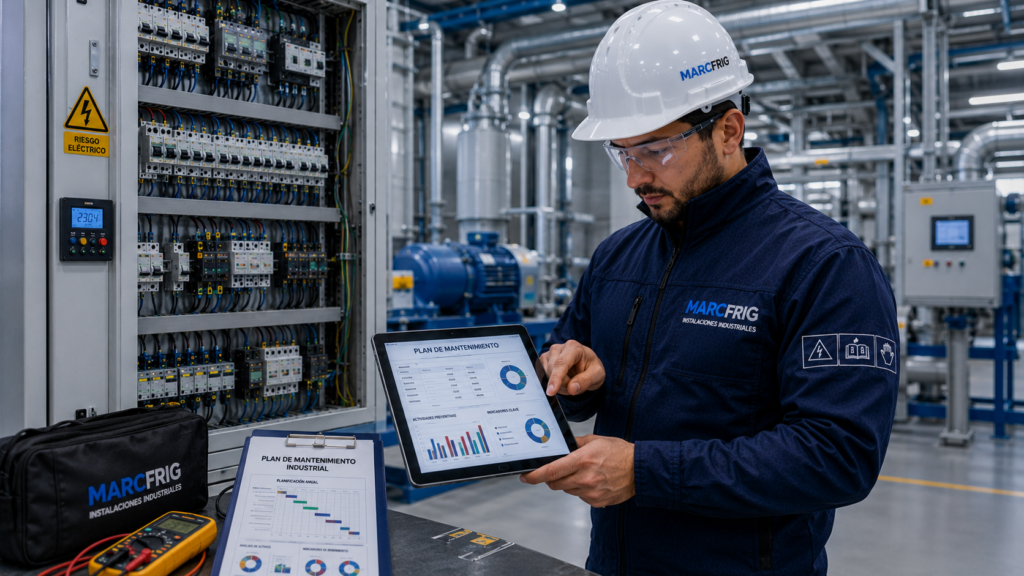 Ingeniero elaborando un plan de mantenimiento industrial para optimizar instalaciones y maquinaria en una empresa